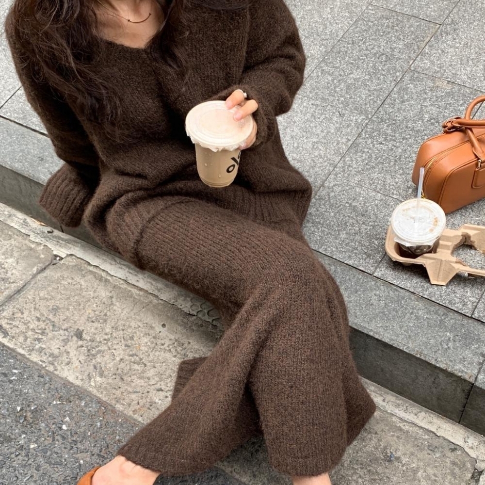 Lazy Style Sweater Set Skirt for Women's Autumn and Winter - Picture 5 of 5